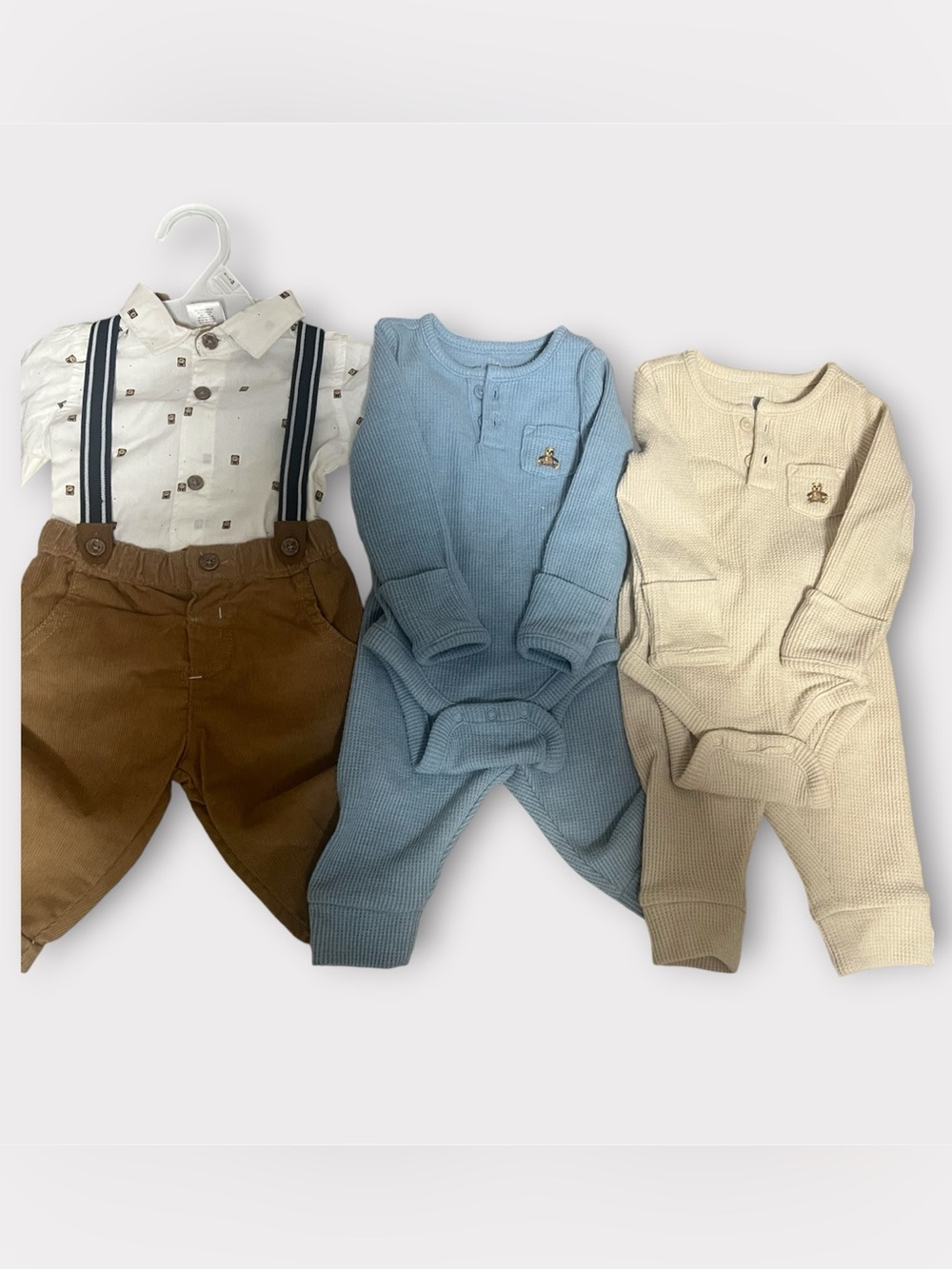 Baby Boy 0-3M Bear Outfit Bundle Baby Gap + NWT Suspenders Set